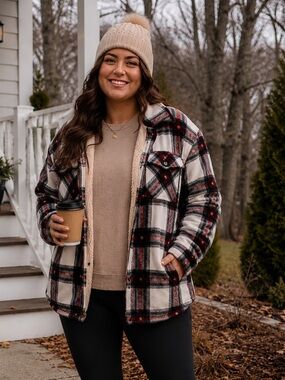 SAGE red black white PLAID FLEECE JACKET SIZE XXL